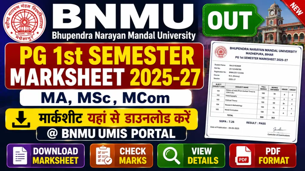 BNMU PG 1st Semester Marksheet 2025-27
